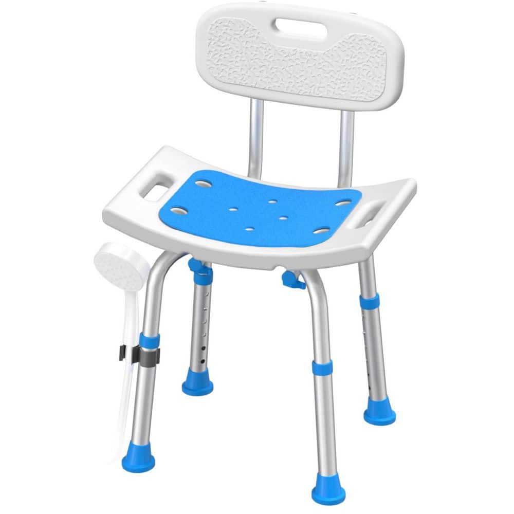 Numhew 16.3 in. W Removable‑Back Heavy‑Duty 400 lbs. Aluminum Shower Seat in Light Blue for Seniors Disabled Bathtub Use