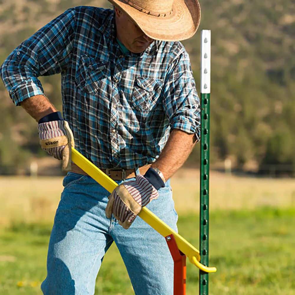 MAN SAVER Orange/Yellow Steel T-Post Puller, Ratchet-Action T-Post Remover (3)