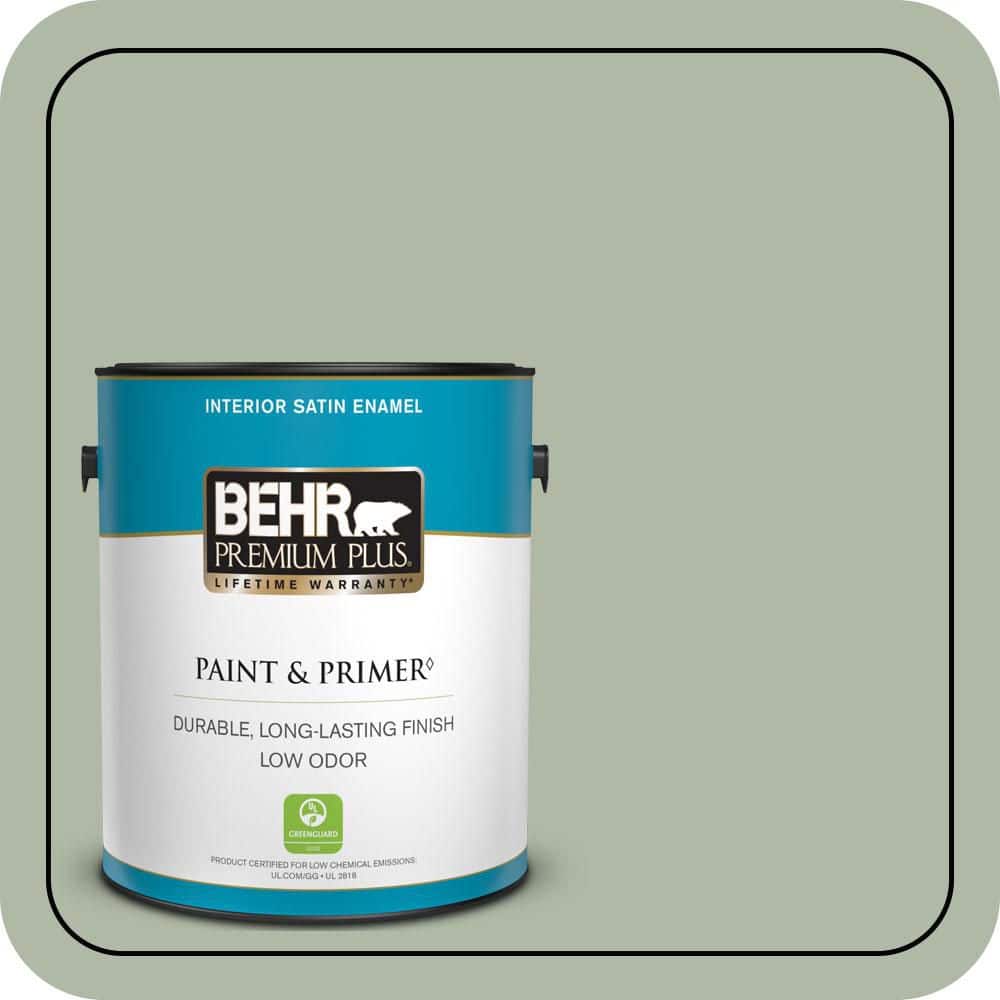 BEHR PREMIUM PLUS 1 gal. #N390-3 Jojoba Satin Enamel Low Odor Interior Paint & Primer