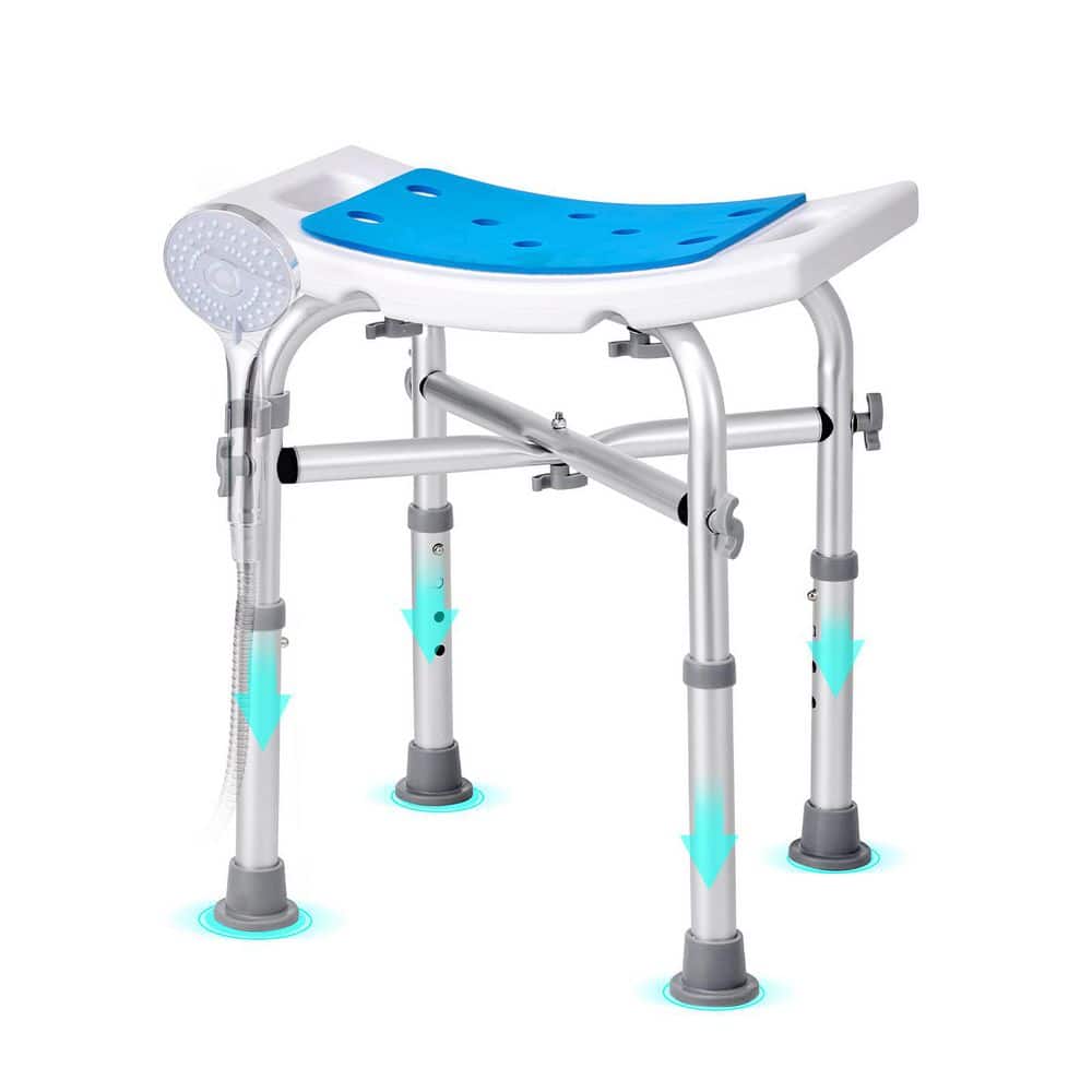 Unbranded 16.73 in. W Metal Shower Seat in White Adjustable Height Non-Slip Bath Bench Shower Chair Bathtub Stool Seat for Elderly (2)
