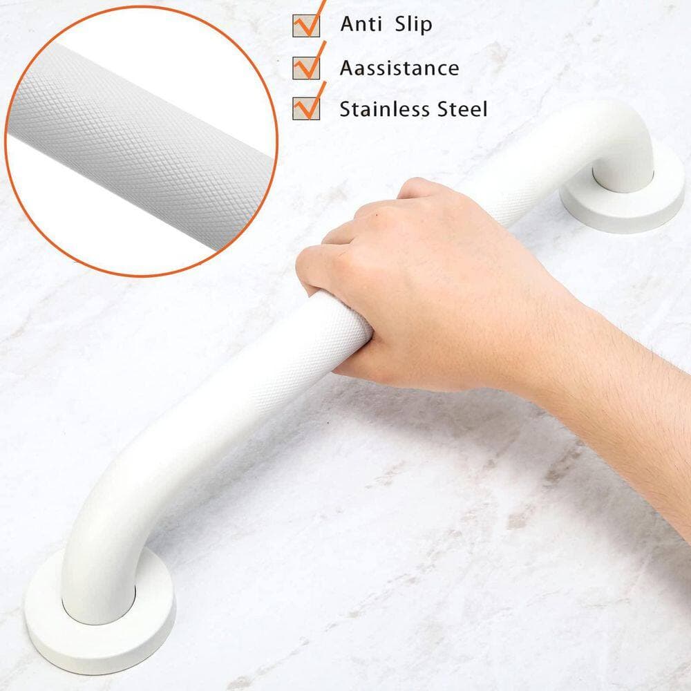 NVNOO 16 in. x 1.25 in. Dia 304-Stainless Steel Anti-Slip Shower Grab Bars for Seniors Elderly, White (2-Pack) (2)