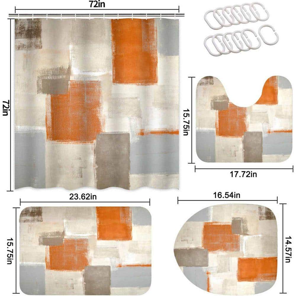 Unbranded 72 in. W x 72 in. L Polyester Shower Curtain Set Orange Modern Art Bathroom Mats Anti-Slip Waterproof Accessories (2)