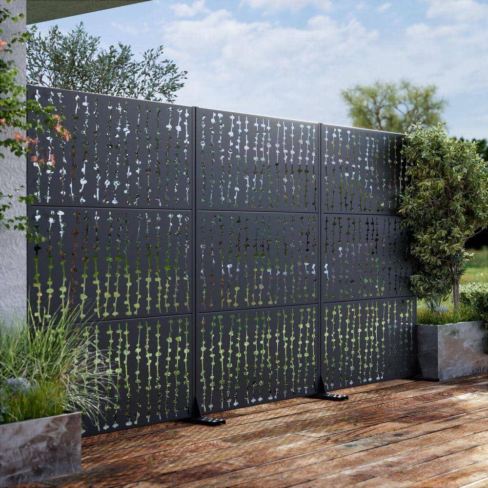 PexFix 72 in. x 47 in. Black Outdoor Metal Galvanized Privacy Screen Fence Garden Panels (2)
