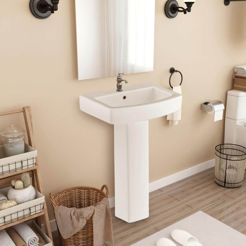 Kuomih 22 in. White Ceramic Pedestal Sink with 27 in. Base in White (1)