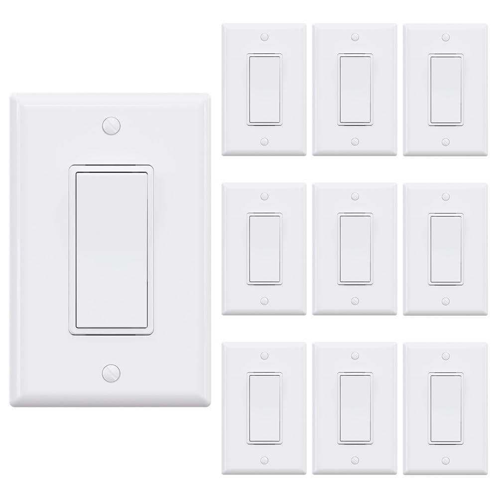 Commercial Electric Decor 15 Amp Single Pole Rocker Light Switch with Midway Wall Plate, White (10-Pack) (1)