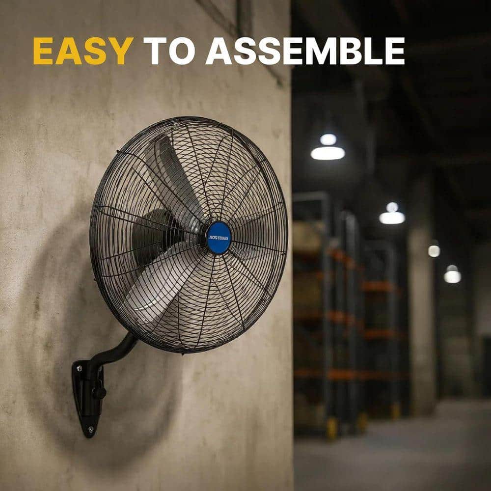 Stbine 24 in. 2 Speed Oscillating High Velocity Black Indoor Wall Mount Fan, 6400 CFM, Ideal for Warehouse, Garage, Factory (2)