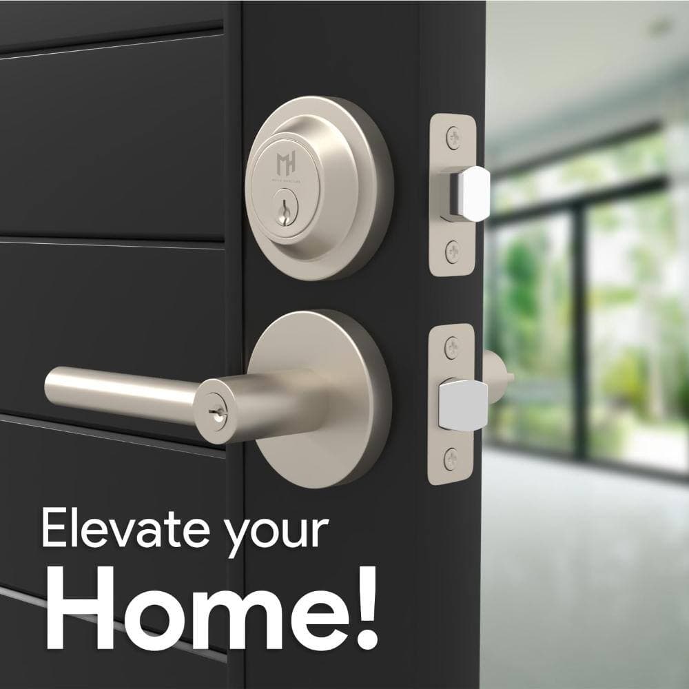 Mega Handles Ronn Entry Door Handle & Deadbolt Lock - 2 Pack, Satin Nickel (2)