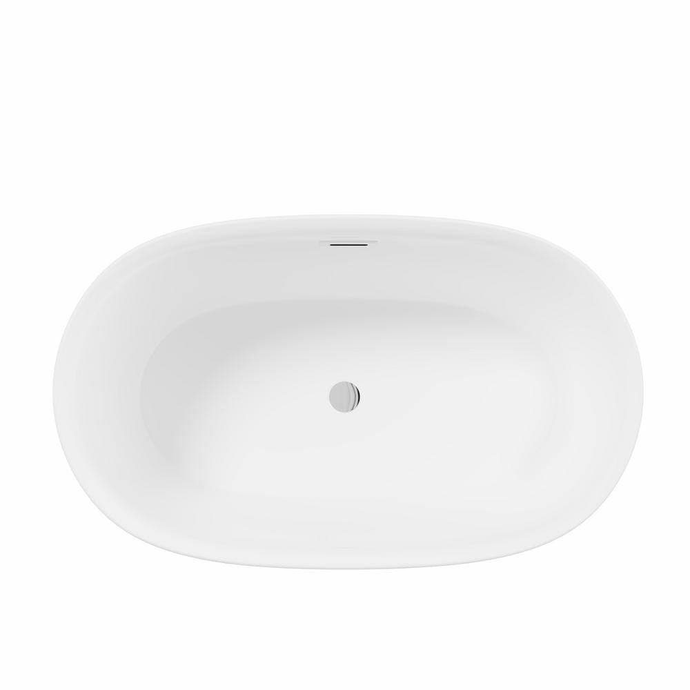 cadeninc 47 in. x 28 in. Acrylic Oval Freestanding Soaking Bathtub in White With Chrome Overflow and Pop-Up Drain (3)