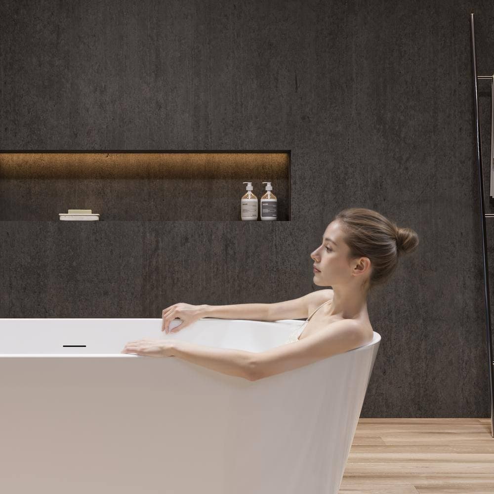 Satico 66.94 in. x 28.75 in. Freestanding Acrylic Soaking Bathtub Dual Ended with Integral Drain in Glossy White (2)
