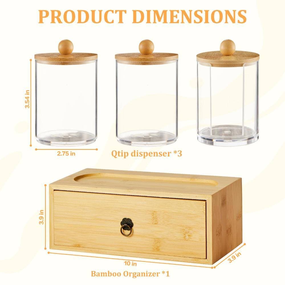 Unbranded 3 Pack Qtip and Cotton Ball Holder Set with Tray Drawer, Acrylic Jars and Bamboo Tray for Bath Storage (2)