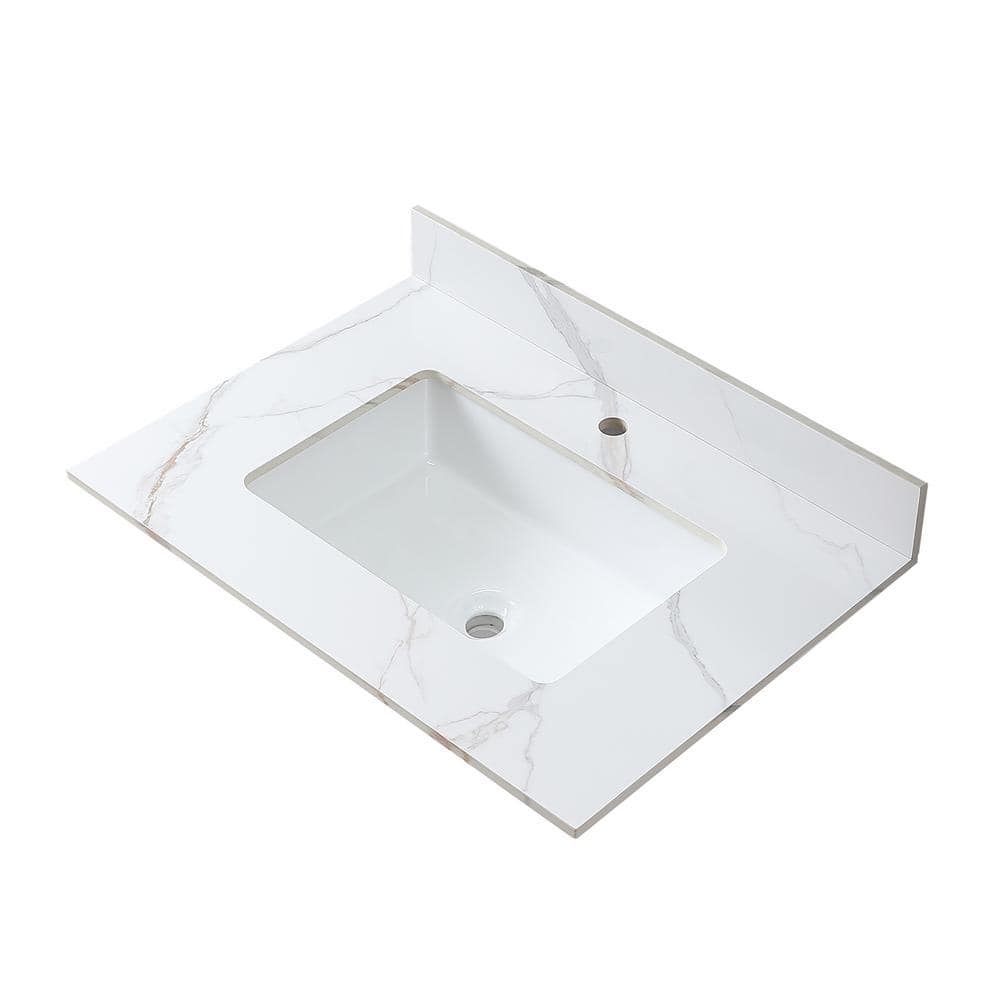 Unbranded 31 in. W 22 in. D Engineered Stone Composite White Rectangular Single Sink Bathroom Vanity Top