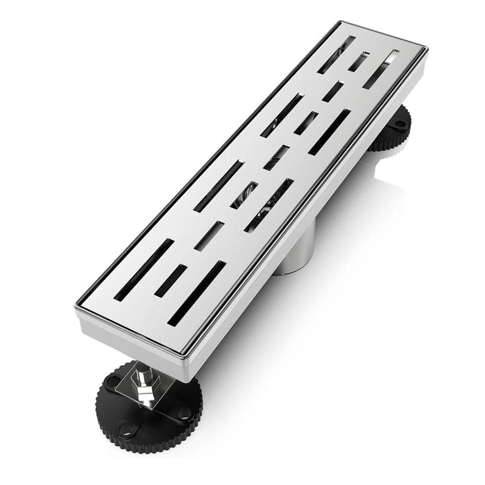 HOMEMYSTIQUE 12 in. Linear Shower Drain, Brick Pattern 304 Stainless Steel Floor Drain w/ Hair Strainer in Brushed Nickel (1)