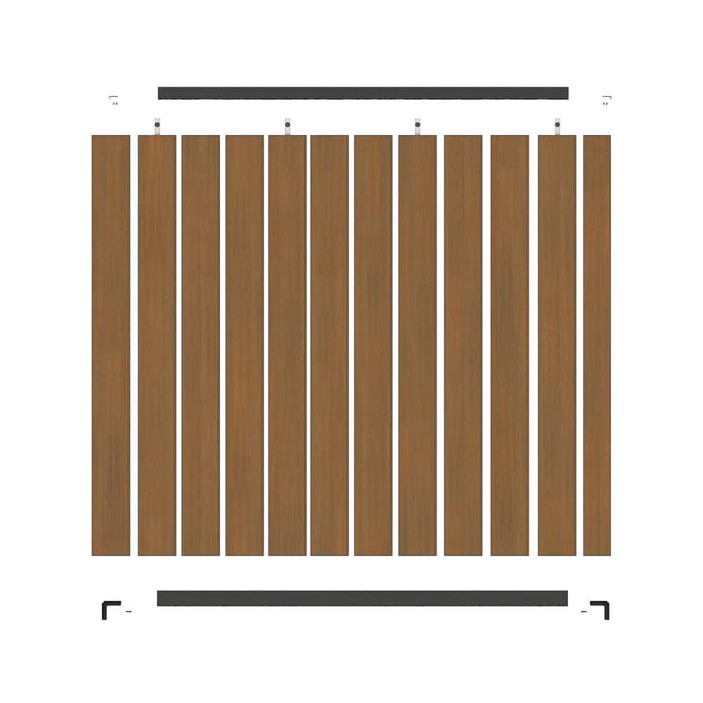 NewTechWood UltraEasy 6 ft. x 6 ft. Peruvian Teak Composite Flat Style Vertical Fence Panel Kit with Black Frame (3)