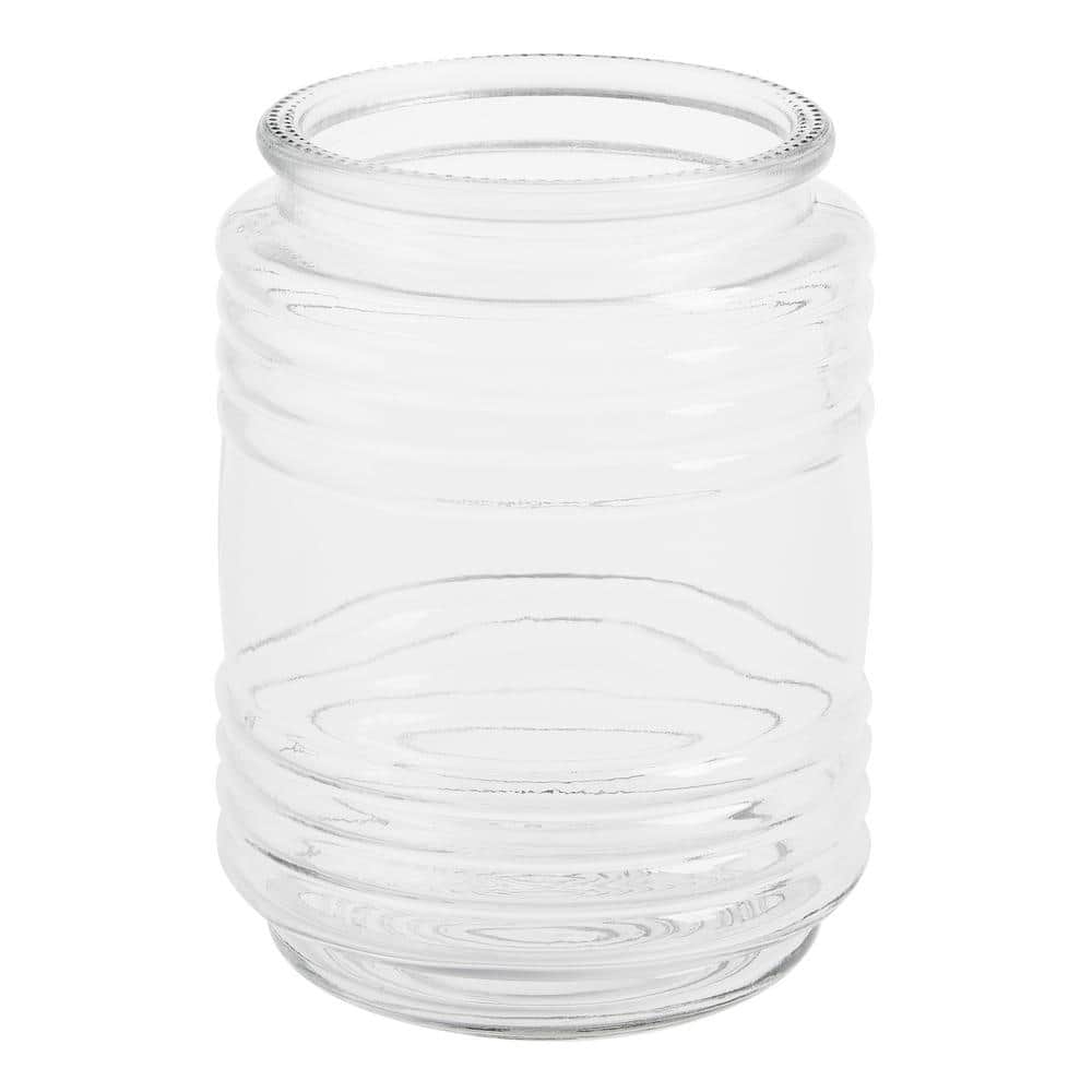 PRIVATE BRAND UNBRANDED 4.75 in. Clear Ringed Glass Cylindrical Jelly-Jar Shaped Replacement Globe Shade with 3.25 in. Lip Fitter (4)
