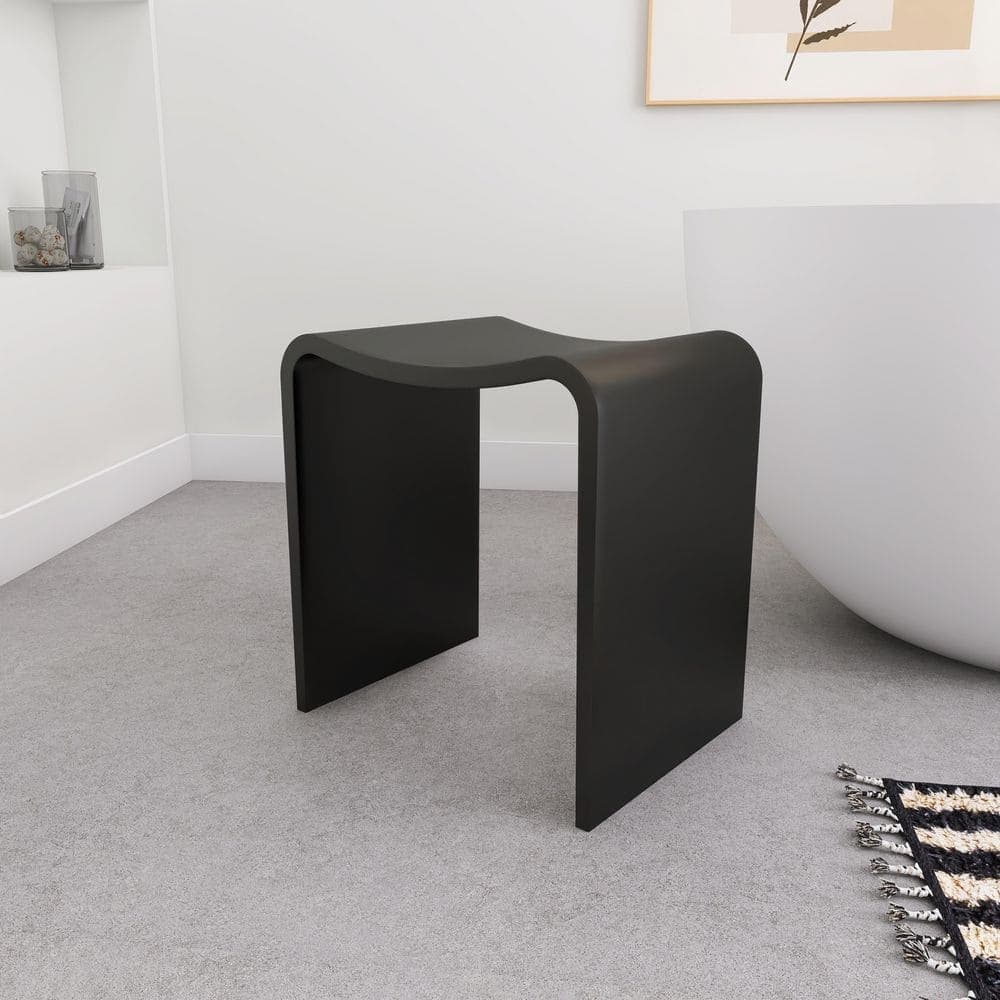 SJ STAR&JANE 15 in. x 12 in. x 16 in. Solid Surface Shower Stool Vanity Seat Walk In Shower Seat in Black (1)