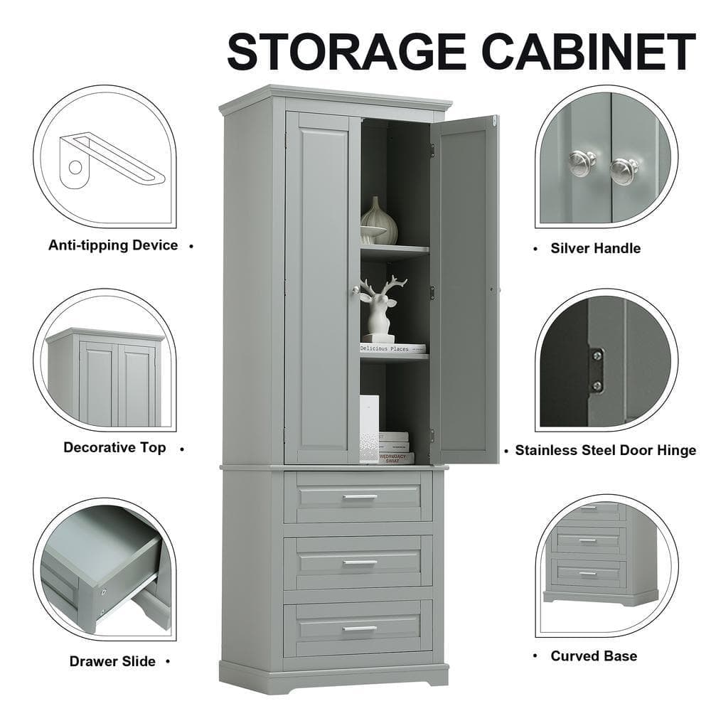 Sarlai 24 in. W 15.7 in. D 70 in. H MDF Freestanding Linen Cabinet with Three Drawers for Bathroom (4)