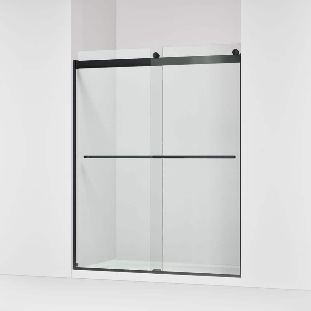 KOHLER Claro 57-60 in. W x 74 in. H Frameless Sliding Shower Door in Matte Black with 1/4 in. Thick Clear Tempered Glass (2)