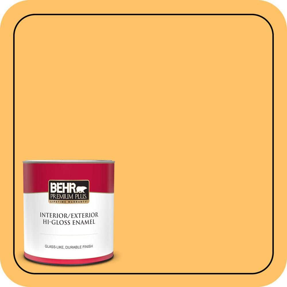 BEHR PREMIUM PLUS 1 qt. #PPU6-06 Honey Locust Hi-Gloss Enamel Interior/Exterior Paint & Primer