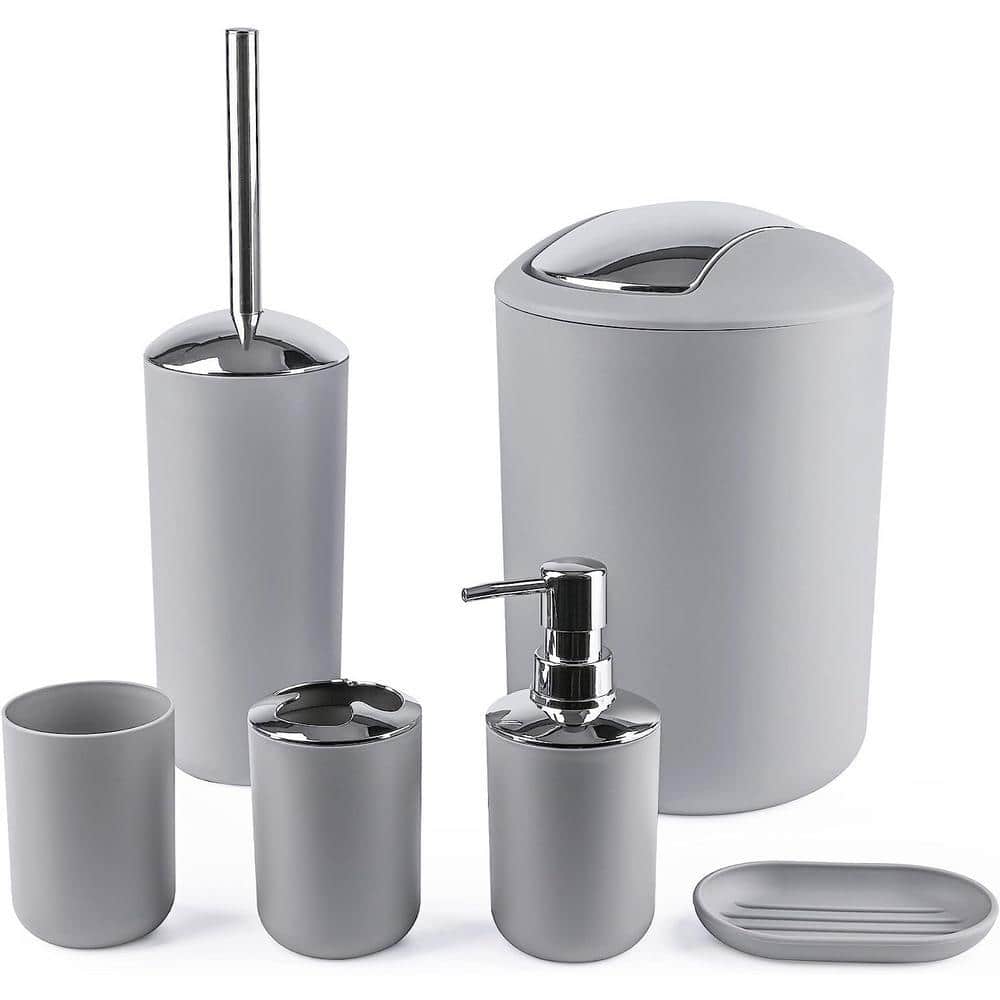 Dyiom Bathroom Accessories Set 6-Piece Plastic Gift Set, Gray, Storage Jar/Container (1)