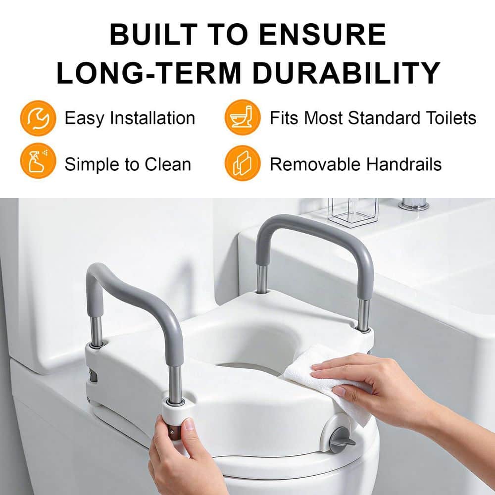 Wudkey Raised Toilet Seat with Handles, Toilet Seat Riser for Seniors with Adjustable Height and Width, 300 lbs. Capacity (2)