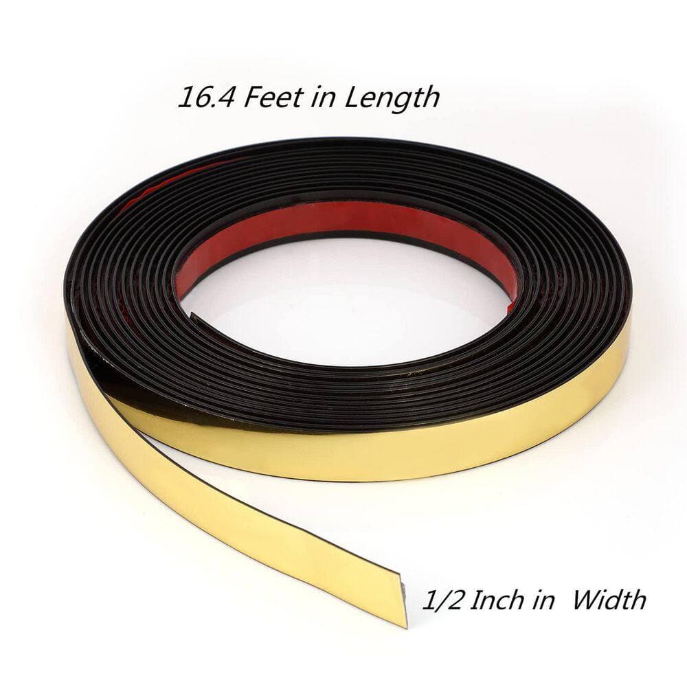 NVNOO 1/2 in. x 16.4 ft. PVC Peel and Stick Molding Trim Flexible Self Adhesive Wall Trim for Drywall Mirror Door, Gold (2)