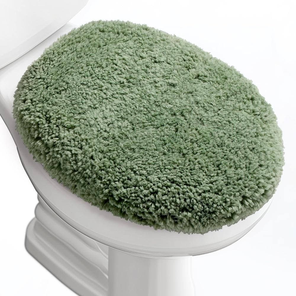 Unbranded 17.5 x 15 in. Tufted Microfiber Rubber-Backed Machine Washable Toilet Lid Seat Cover in Solid Gray (1)