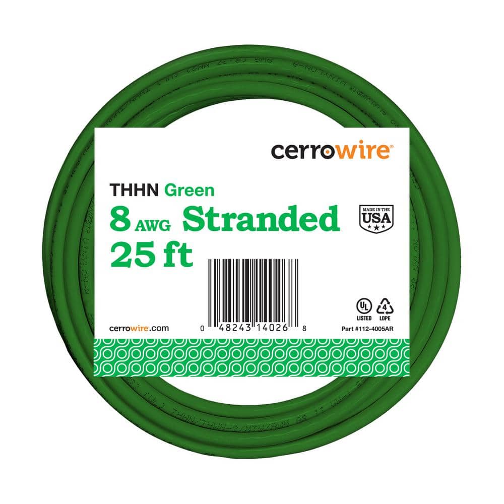 Cerrowire 25 ft. 8 Gauge Green Stranded Copper THHN Wire