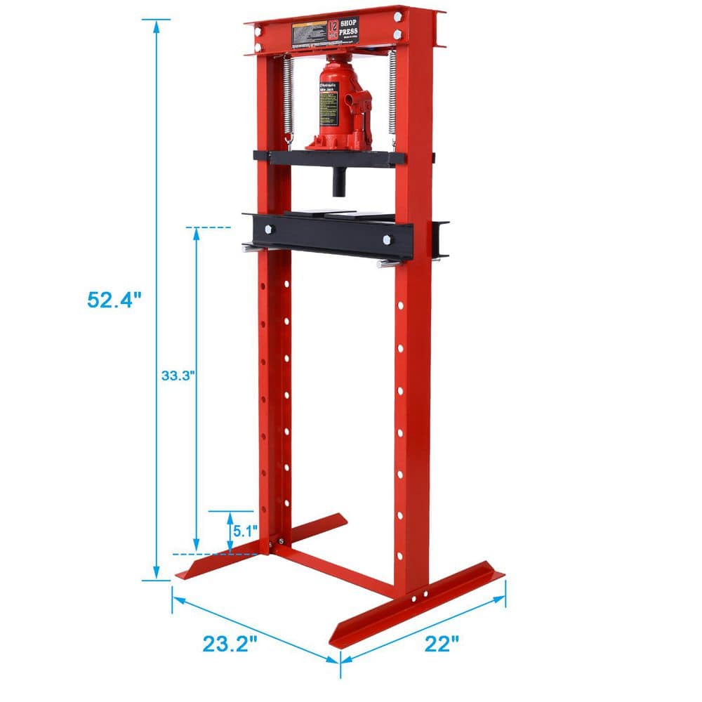 Tatayosi 12-Ton Steel H-Frame Garage Floor Press, Hydraulic Shop Press with Press Plates, Red (2)