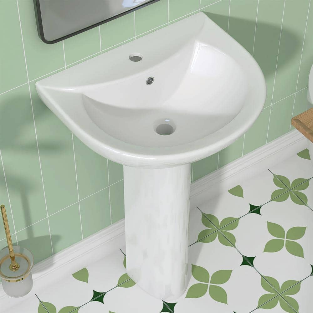 Getpro 21 in. W x 18 in. D U Shape Vitreous China Vessel Pedestal Combo Bathroom Sink in White with Overflow Drain (2)