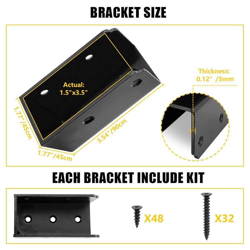 Afoxsos Deck Railing Bracket Connectors U-Shaped Steel Matte Black for 2x4 Wood Handrail with Hardware 12 Pack (2)