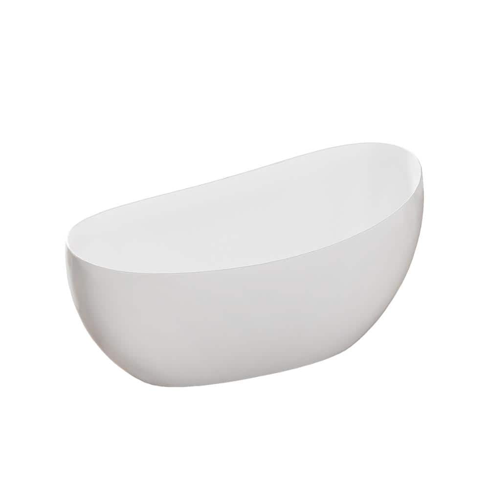 POCCI&VANCCI 63 in. Solid Surface Freestanding Bathtub in White with Elegant Curved Edge