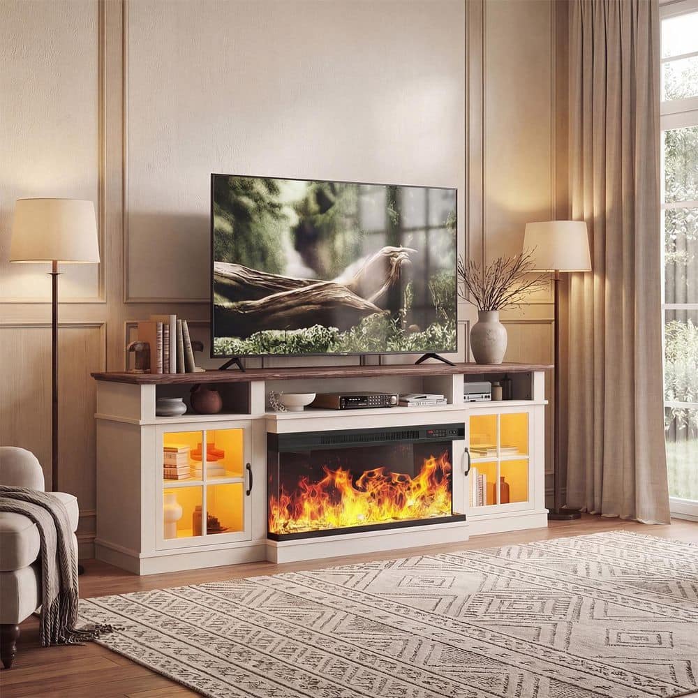 Sizzim Freestanding Electric Fireplace TV Stand with Open Storage Shelves