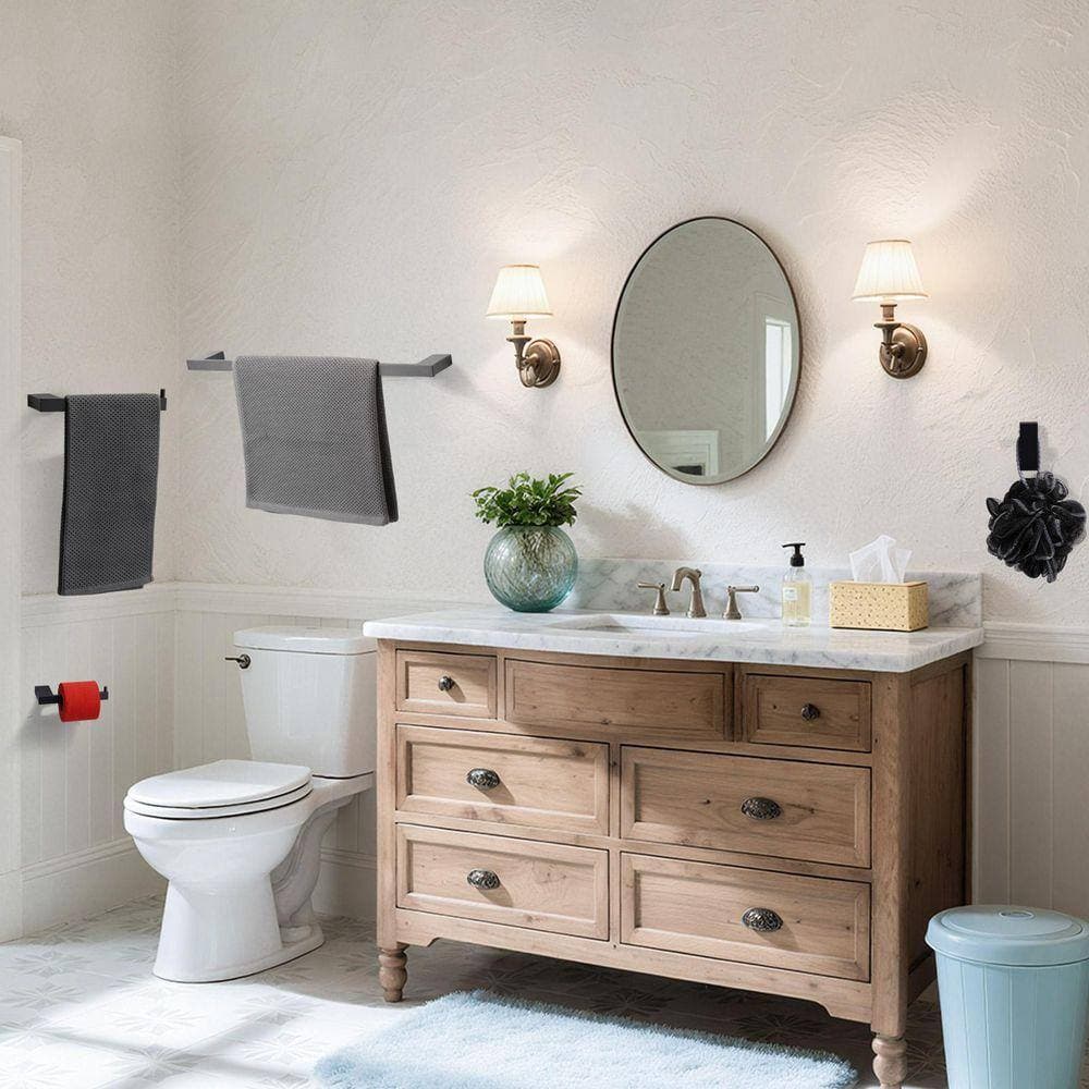 VEVETTA 5-Piece Bath Hardware Set with 24 in. Towel Bar Toilet Paper Holder and 2 Towel Hooks in Matte Black (2)