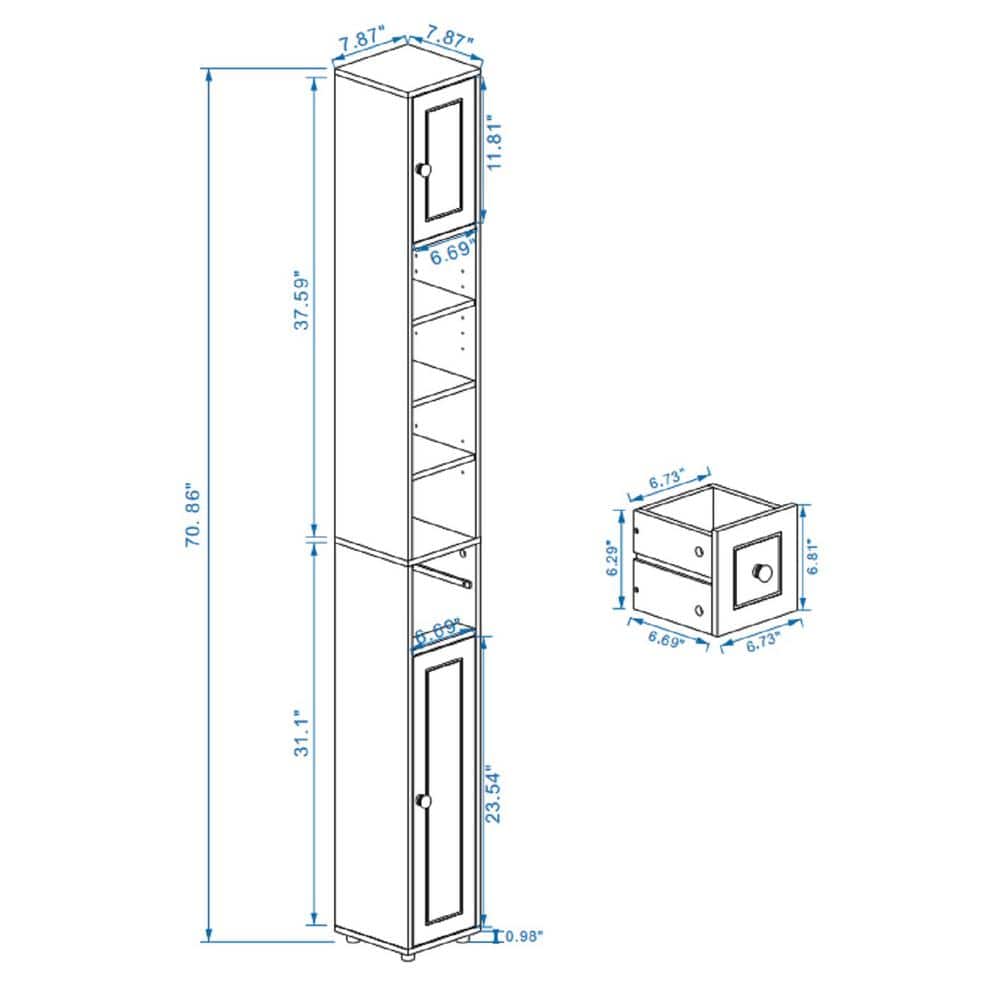 Amucolo 7.87 in. W x 7.87 in. D x 70.87 in. H White Tall Slim Bathroom Storage Cabinet Linen Cabinet with 4-Adjustable Shelves (2)
