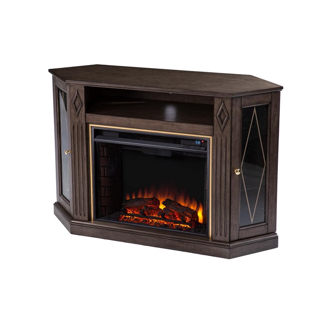 Southern Enterprises Genovia 47.25 in. Electric Fireplace in Light Brown with Gold Accents (2)