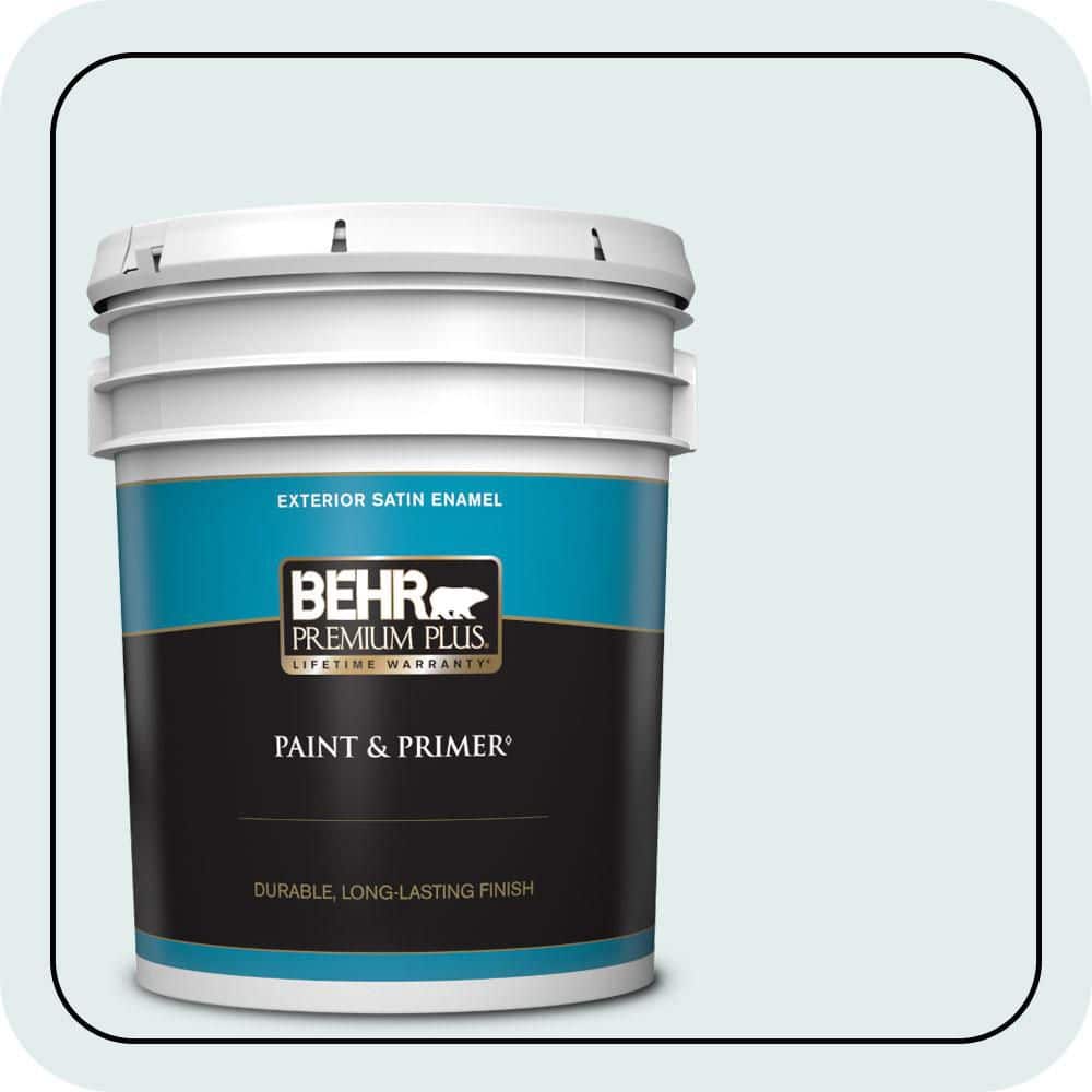 BEHR PREMIUM PLUS 5 gal. #530C-1 Club Soda Satin Enamel Exterior Paint & Primer