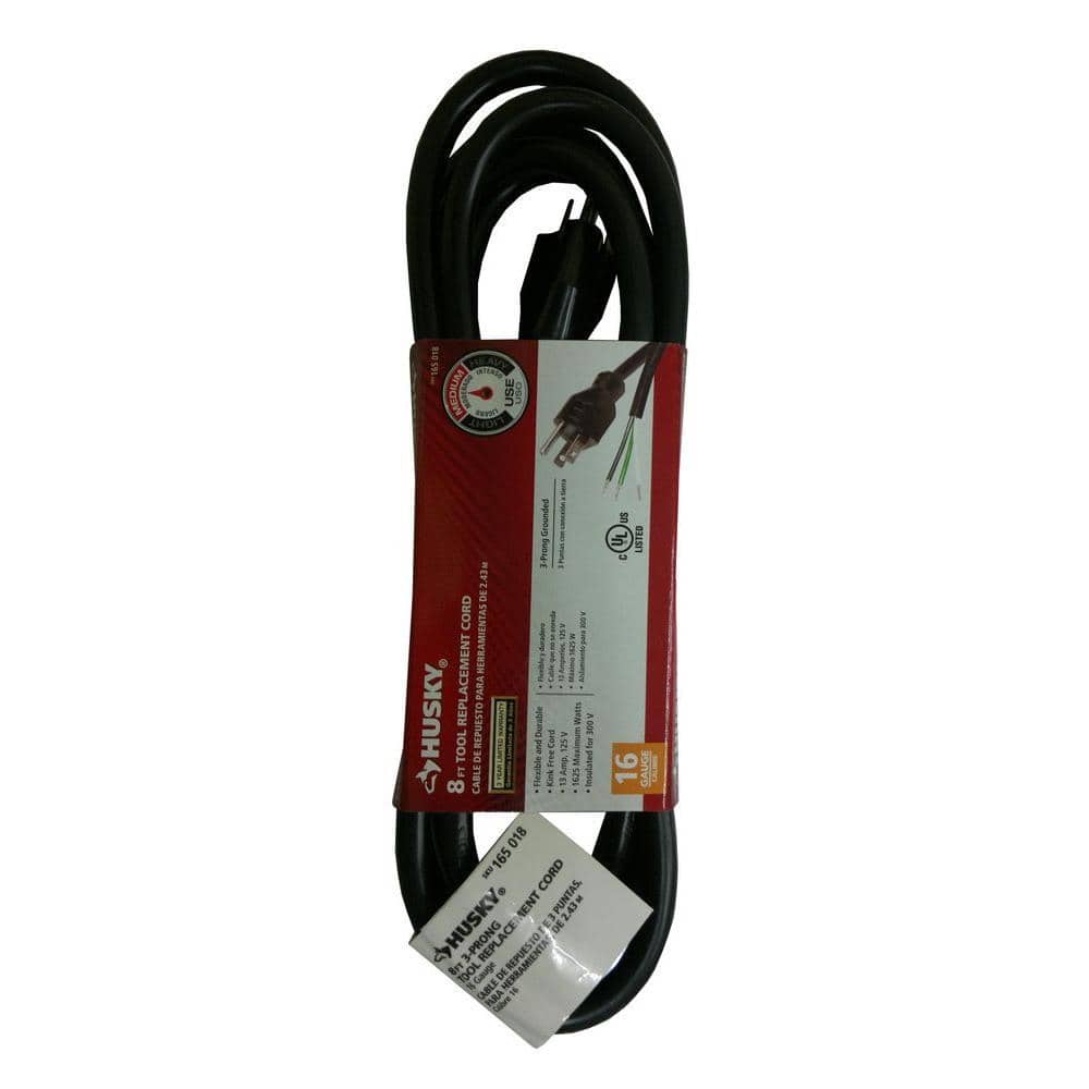Husky 8 ft. 16/3 Medium Duty Tool Replacement Cord, Black (3)