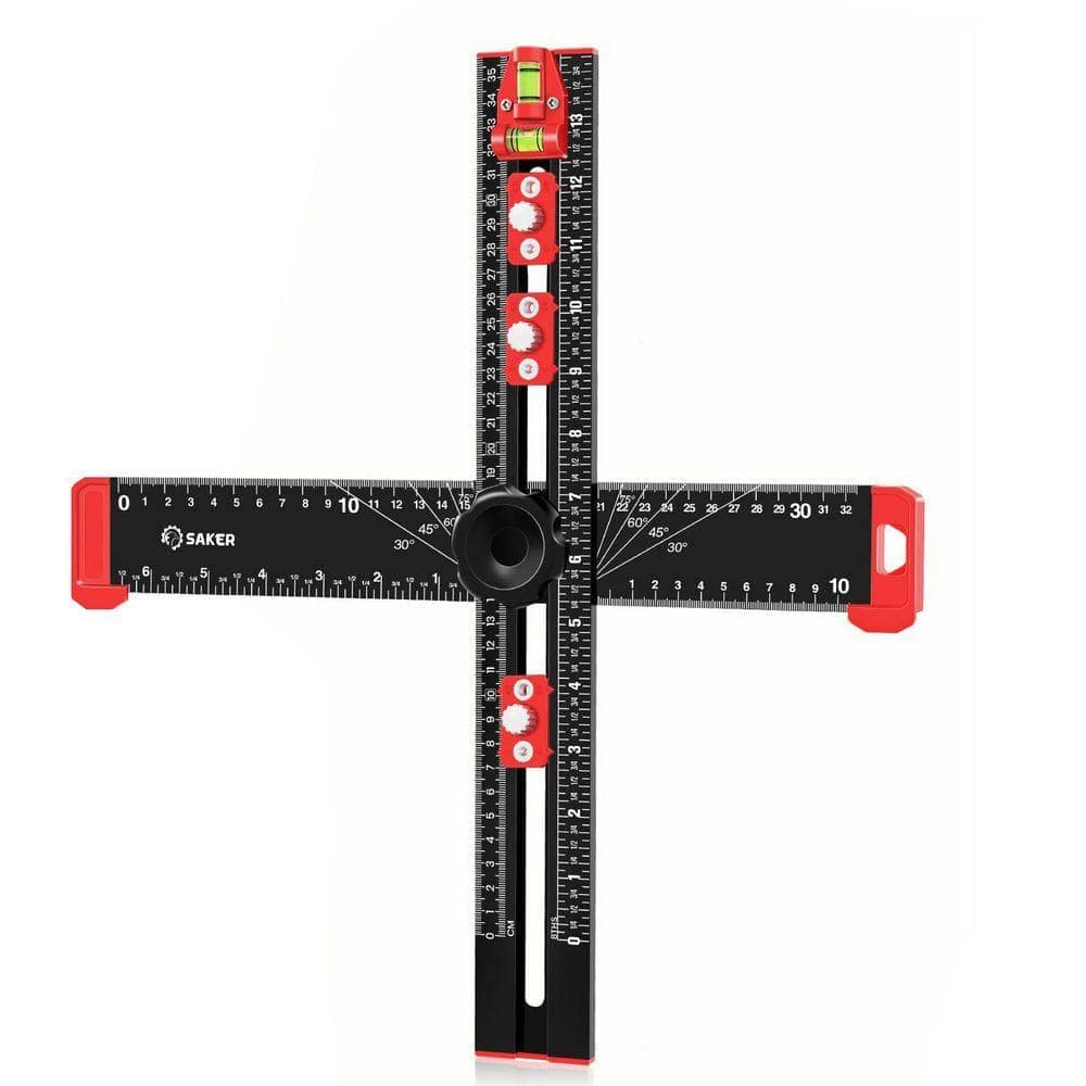 Angel Sar 4-in-1 Drilling Positioning Ruler, Adjustable 13.78 in Multifunctional T Square Ruler for Woodworking, Cabinet Drawer (1)