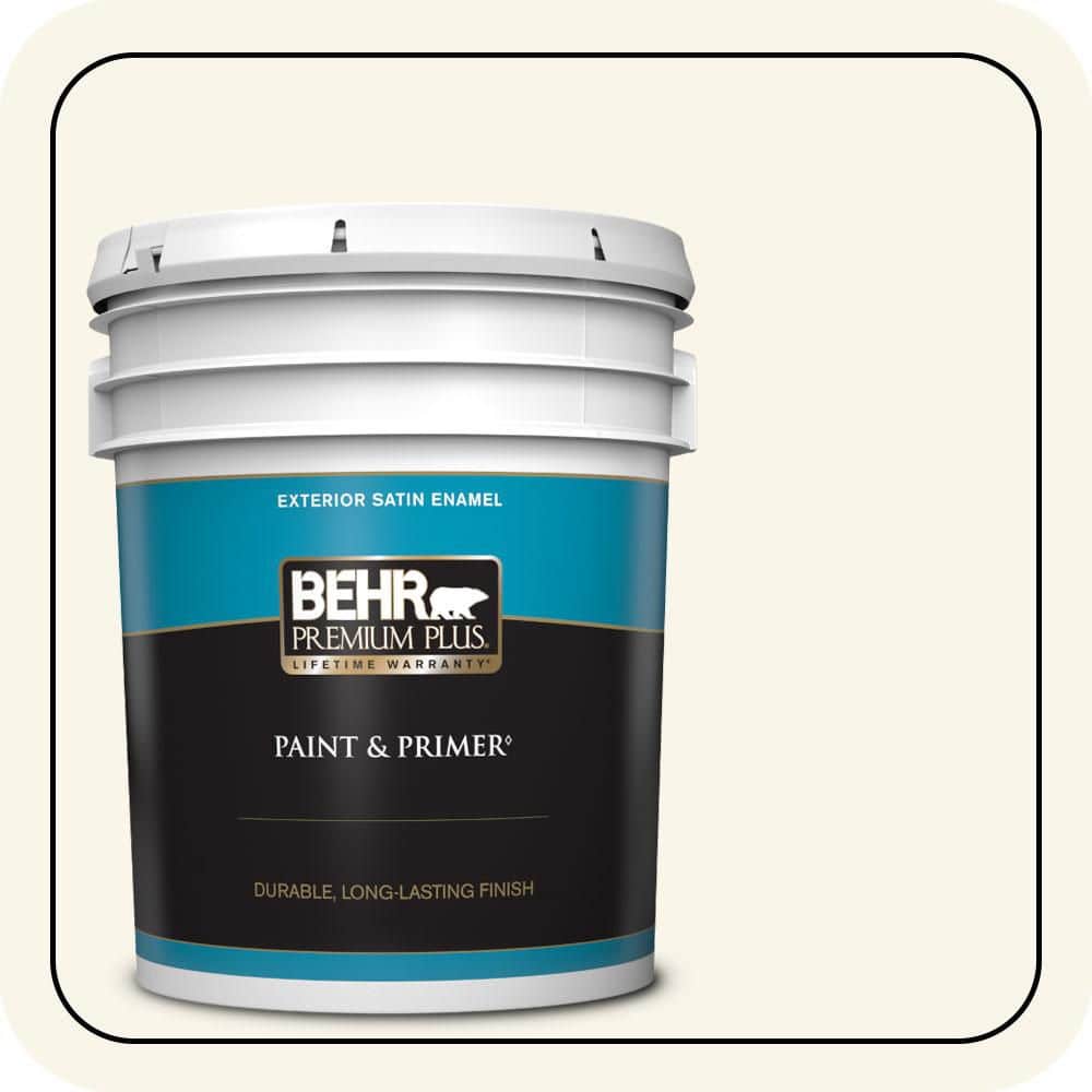 BEHR PREMIUM PLUS 5 gal. #PWN-11 Calla Lily Satin Enamel Exterior Paint & Primer