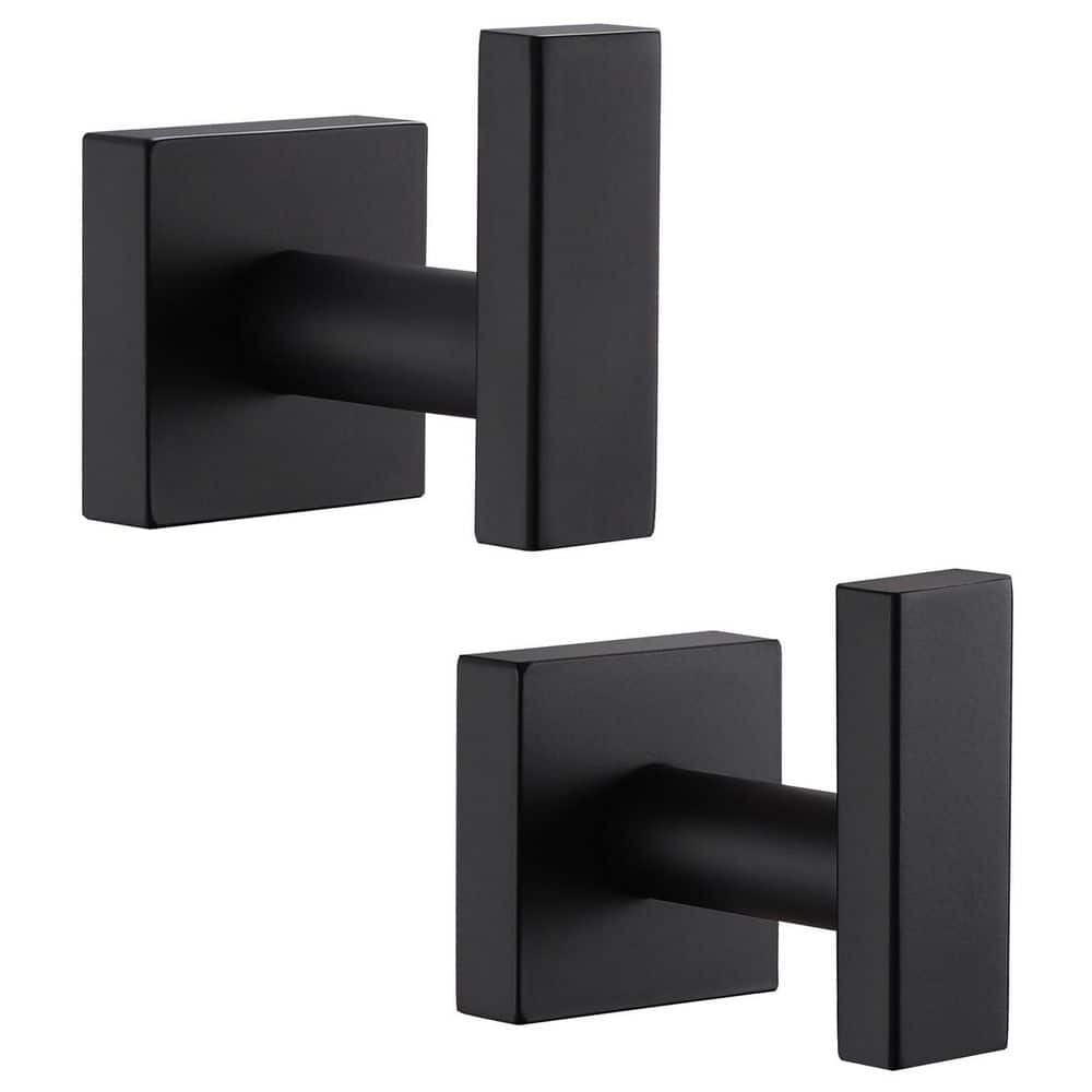 Unbranded J-Hook Hook Type 2 Pack Matte Black Stainless Steel Single Square Robe Hook Towel Hook Wall Mounted Drill in Mount