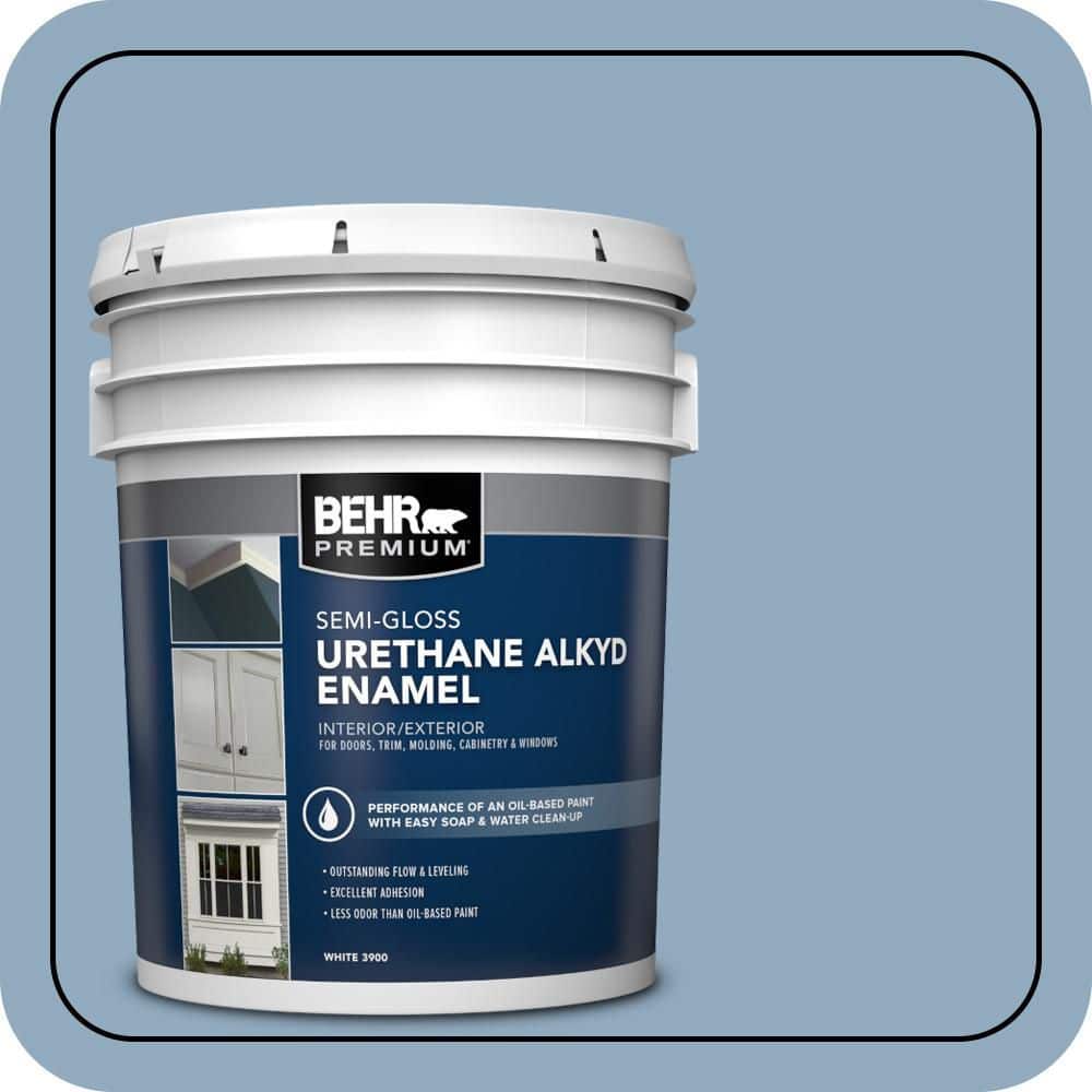 BEHR PREMIUM 5 gal. #BIC-10 Cotton Denim Urethane Alkyd Semi-Gloss Enamel Interior/Exterior Paint