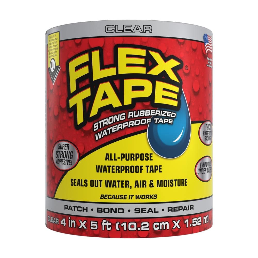 FLEX SEAL FAMILY OF PRODUCTS Flex Tape Clear 4 in. x 5 ft. Strong Rubberized Waterproof Tape