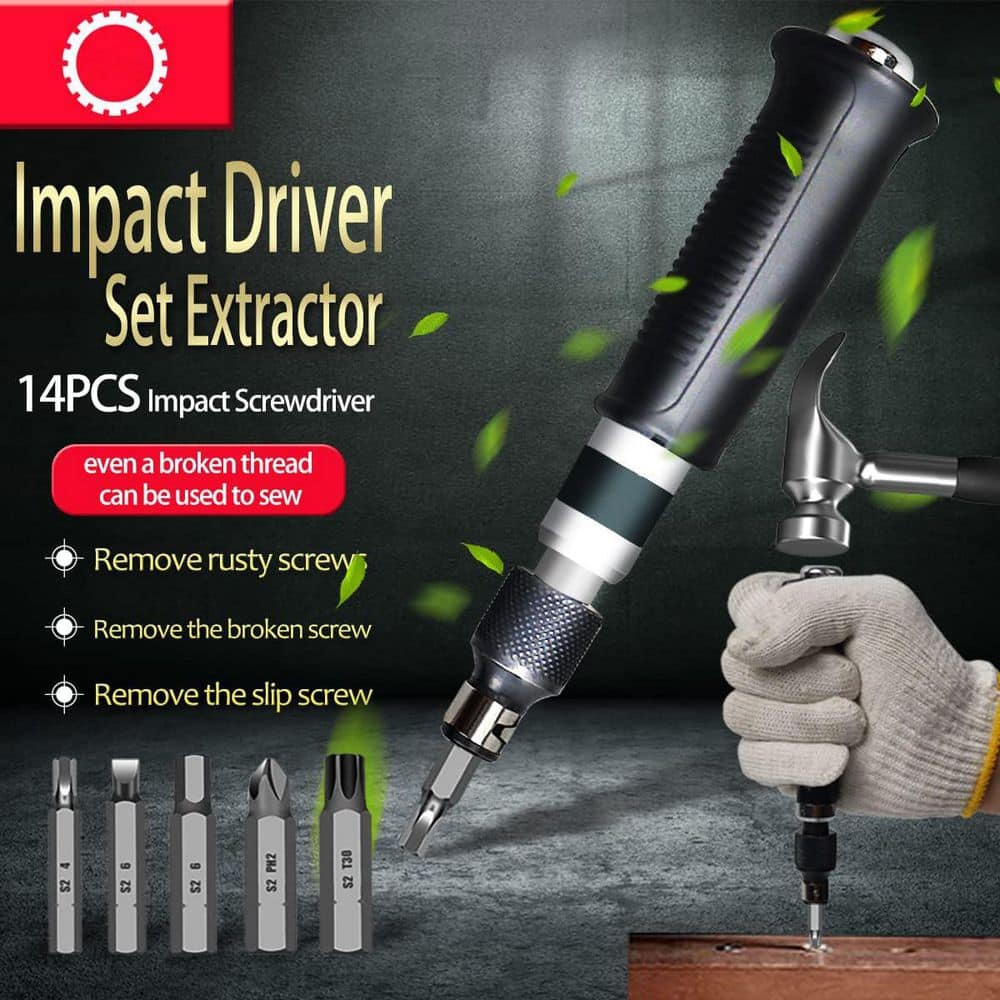 YICHUHAOXI 15-Piece Manual Reversible Impact Driver Set S2 Steel 1/4 in. Disengage Rusted Fasteners Bolts Screws Repair (2)