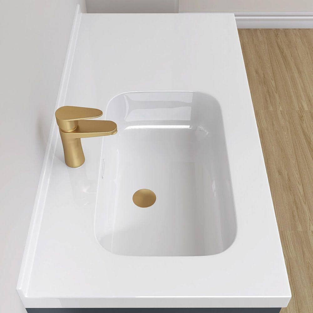 NTQ 42 in. W x 22 in. D Solid Surface White Vanity Top Rectangular Single Sink Bathroom Vanity Top in Glossy White (3)