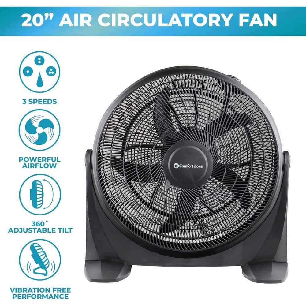 Comfort Zone 20 in. 3-Speed Floor Fan with Adjustable Tilt in Black (2)