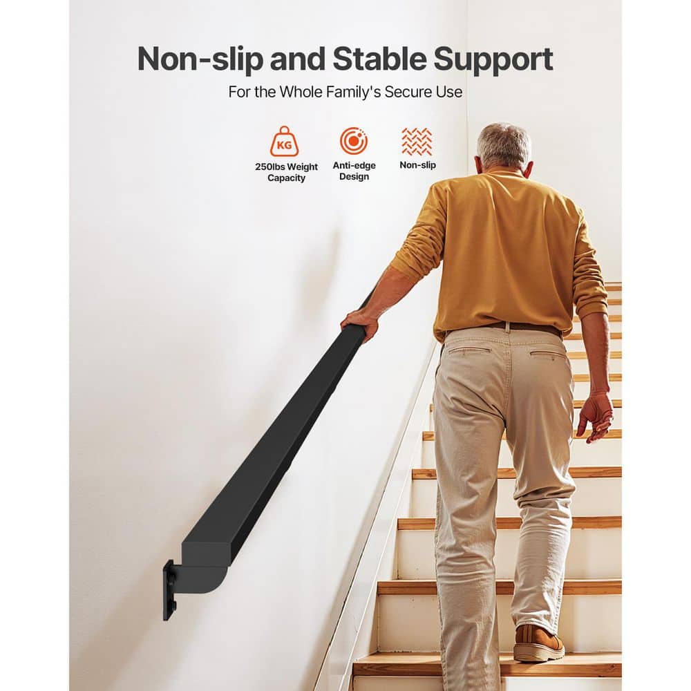 SVOPES Wall Mounted Stair Handrail, 4.76 in. H x 3.31 in. W 15 ft. Black Aluminum Indoor Railing, Stair Railing Kit (2)