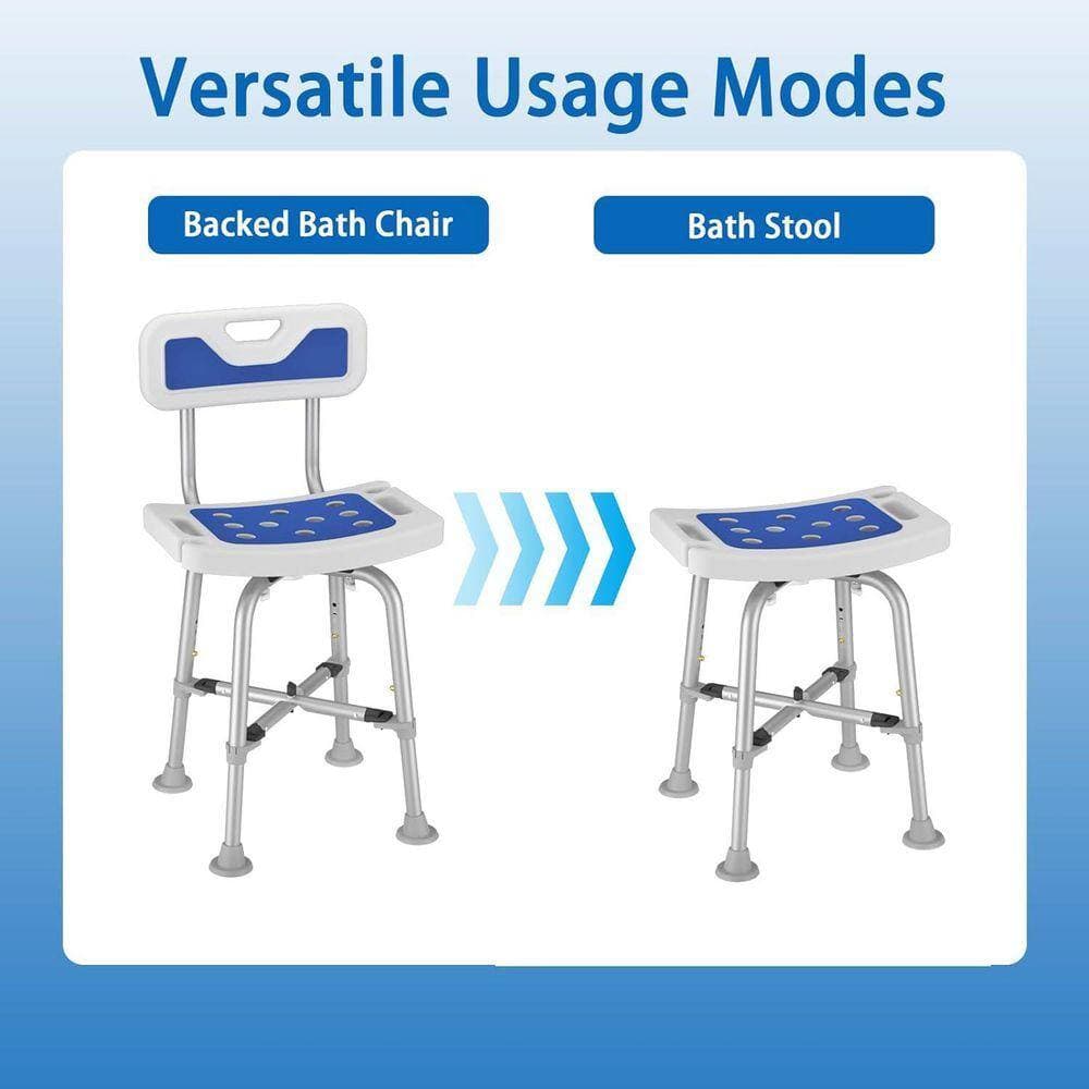 Lynzavix 32 in. W Freestanding Shower Seat w/Backrest Adjustable Height, Heavy Duty 500lbs. Capacity, Aluminum Alloy Frame, Blue (2)