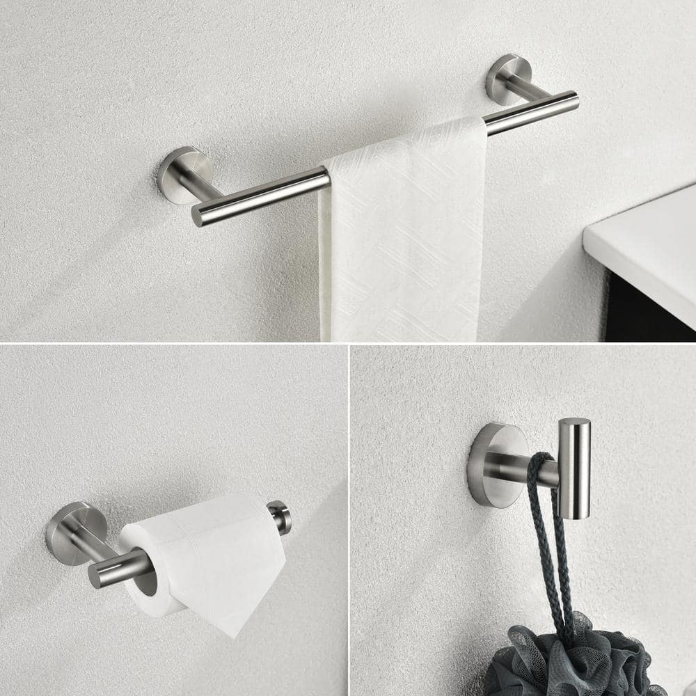 FORCLOVER 3-Piece Bath Hardware Set with Towel Bar, Toilet Paper Holder and Towel Hook in Brushed Nickel (2)