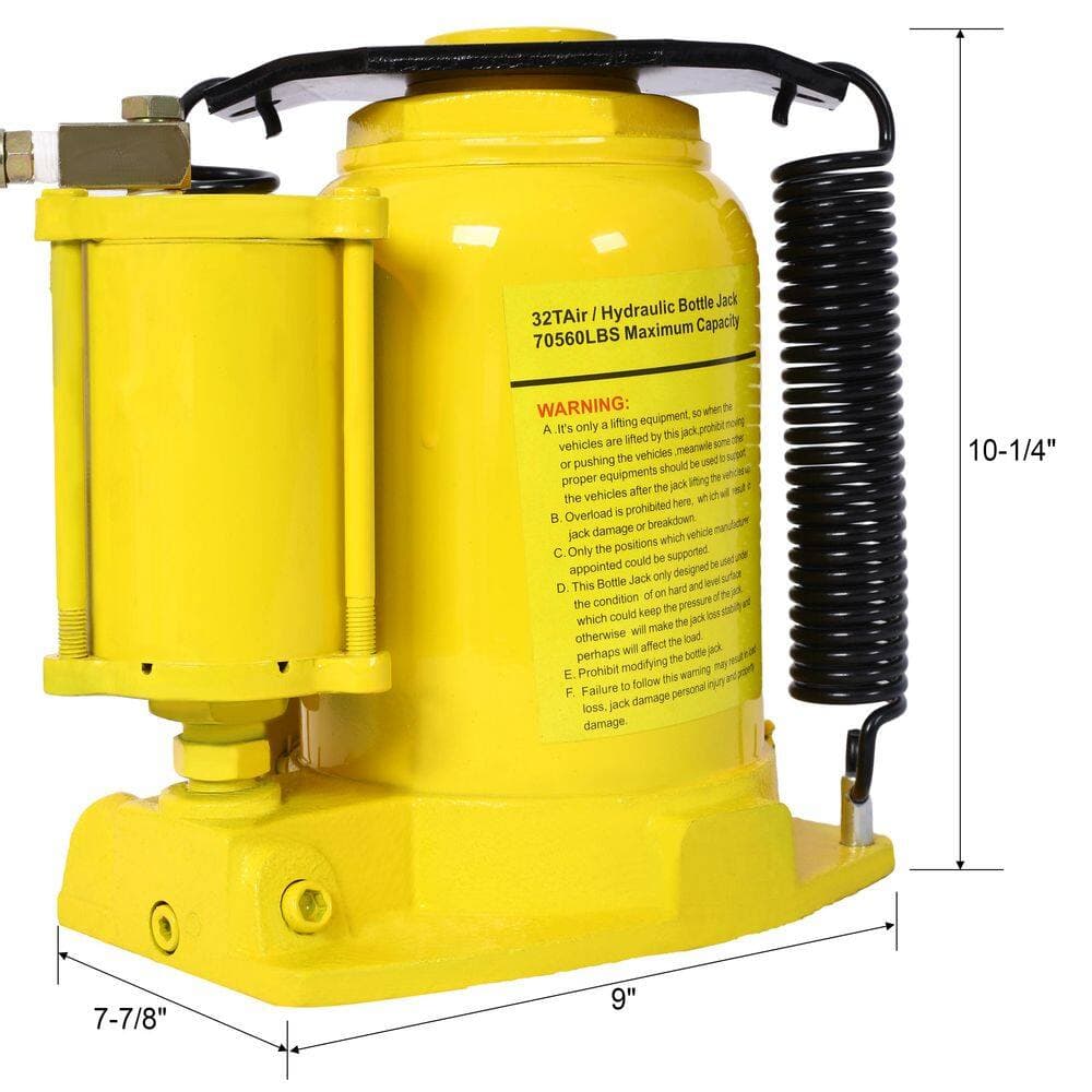 Amucolo 32 Ton Yellow All Welded Bottle Jack Air Hydraulic Bottle Jack, 10-16.3 in. Lifting Range, Manual Handle and Air Pump (2)