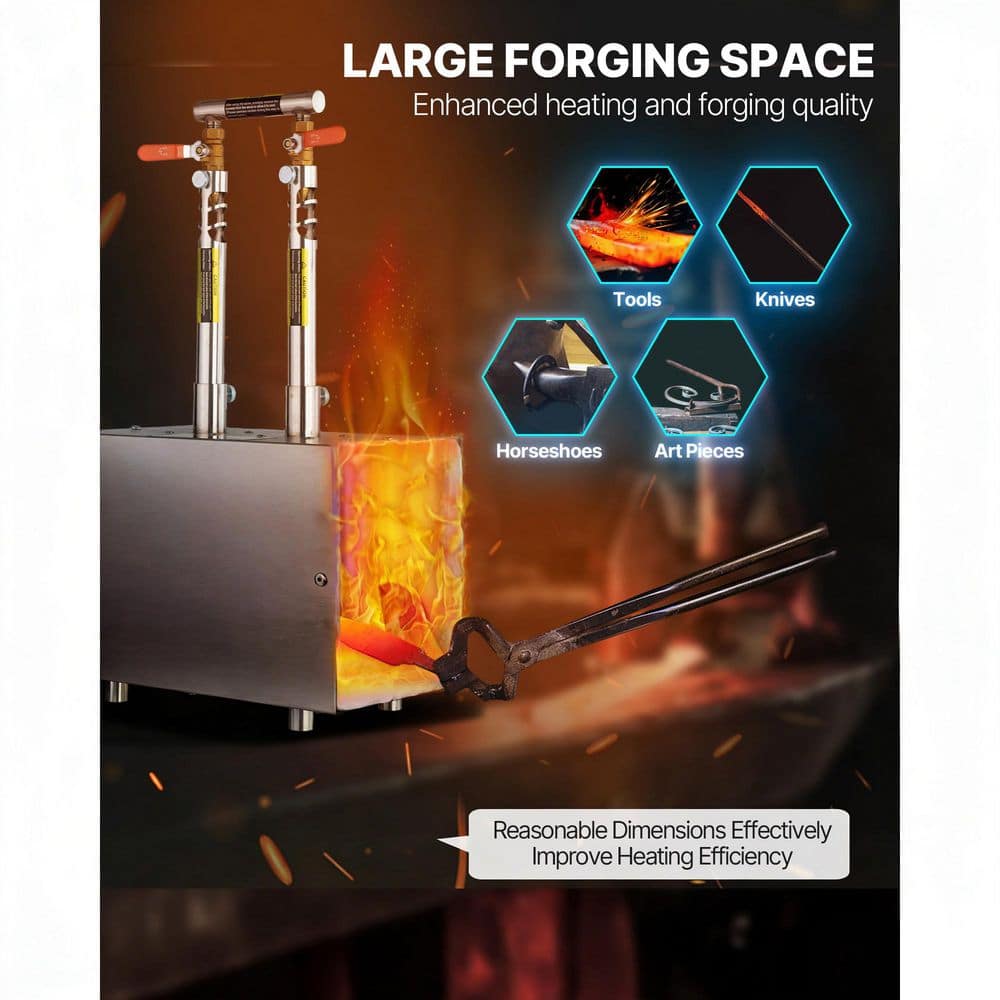 VEVOR Portable Propane Forge, 2 Burners, 2600℉ Tool and Knife Making Blacksmithing Farrier Forge, 0 BTU Furnace (3)